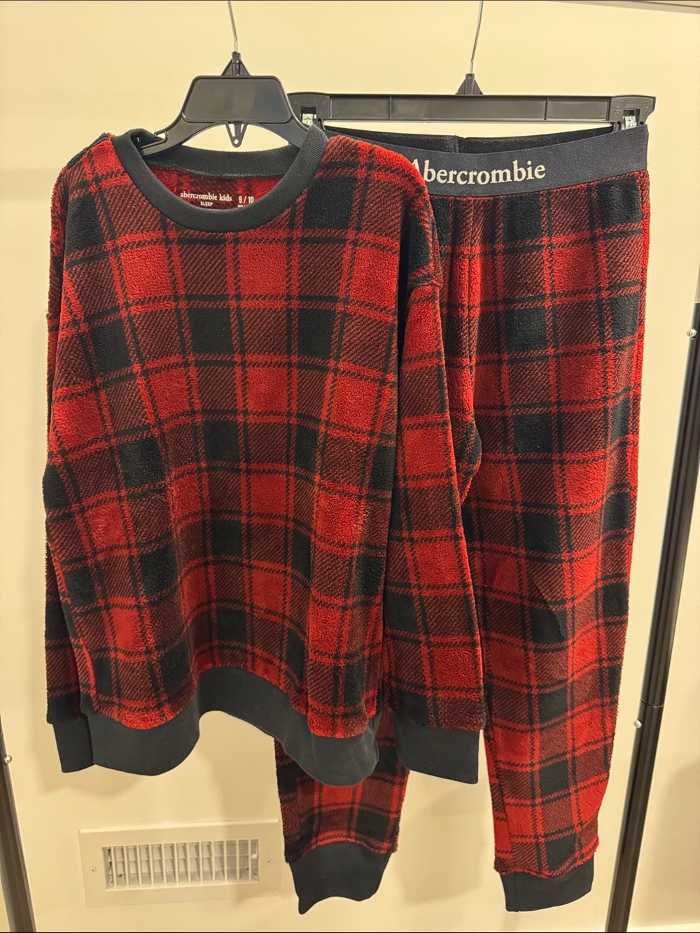 abercrombie kids Red and Black Plaid Fleece Pajama Set